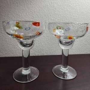 CRATE & BARREL Zazz Margarita Millefiori Bubble Glasses Set of 2, 14 oz